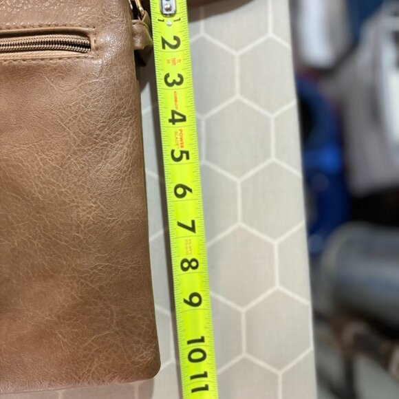 Crossbody Purse Shoulder Bag, Slouchy. Zippered, pockets, dark camel color - Picture 13 of 15